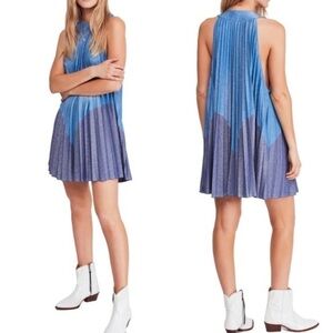 FREE People Womens Pleated Love Metallic Mini Dress Blue